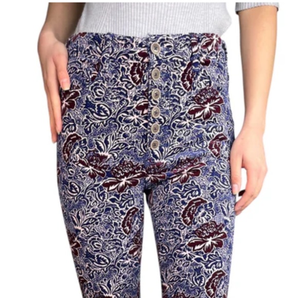 Anthropologie Pilcro Corduroy High Rise Skinny Jeans Floral Fall Print Purple - Picture 9 of 12